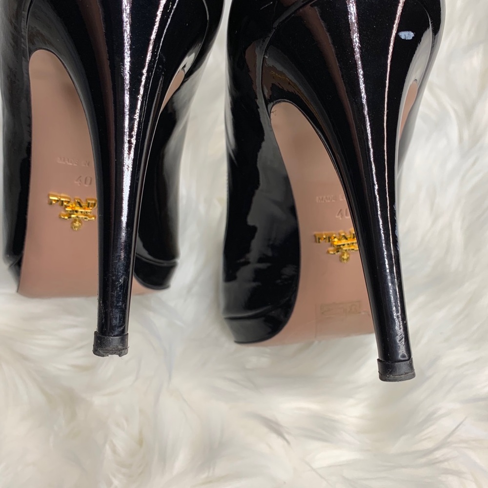 Prada Black Patent Leather Peep Toe Heels - Picture 7 of 8